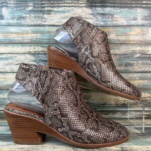 GENTLE SOULS Harlie Slingback Ankle Bootie Womens 8 Metallic Brown Snake Print